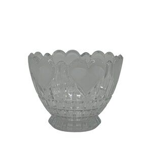 Vintage 1986 FTDA Satin Hearts Lead Crystal Bowl | 24% Lead Square Cut Vase